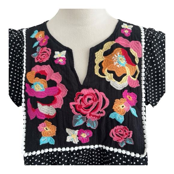 Savanna Jane Blouse Top Womens Large  Embroidered Flutter Sleeves Boho Peasant - Picture 6 of 9